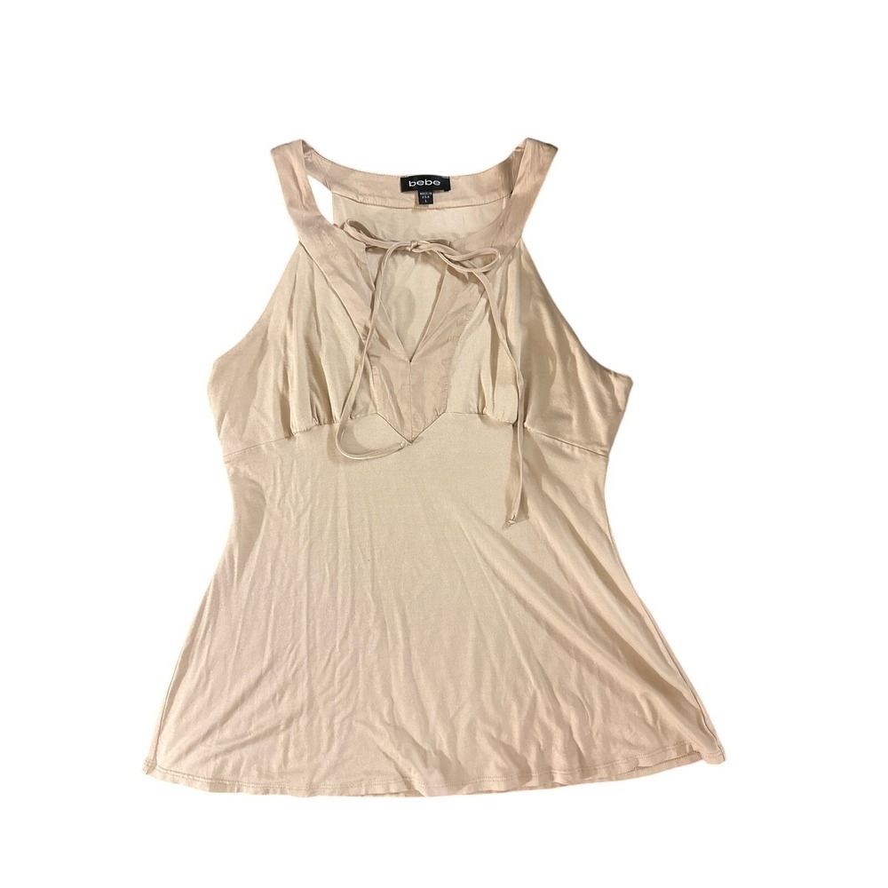 Bebe Nude Halter Tie Front Top Y2K Coquette Clubwear Festival Babydoll Large